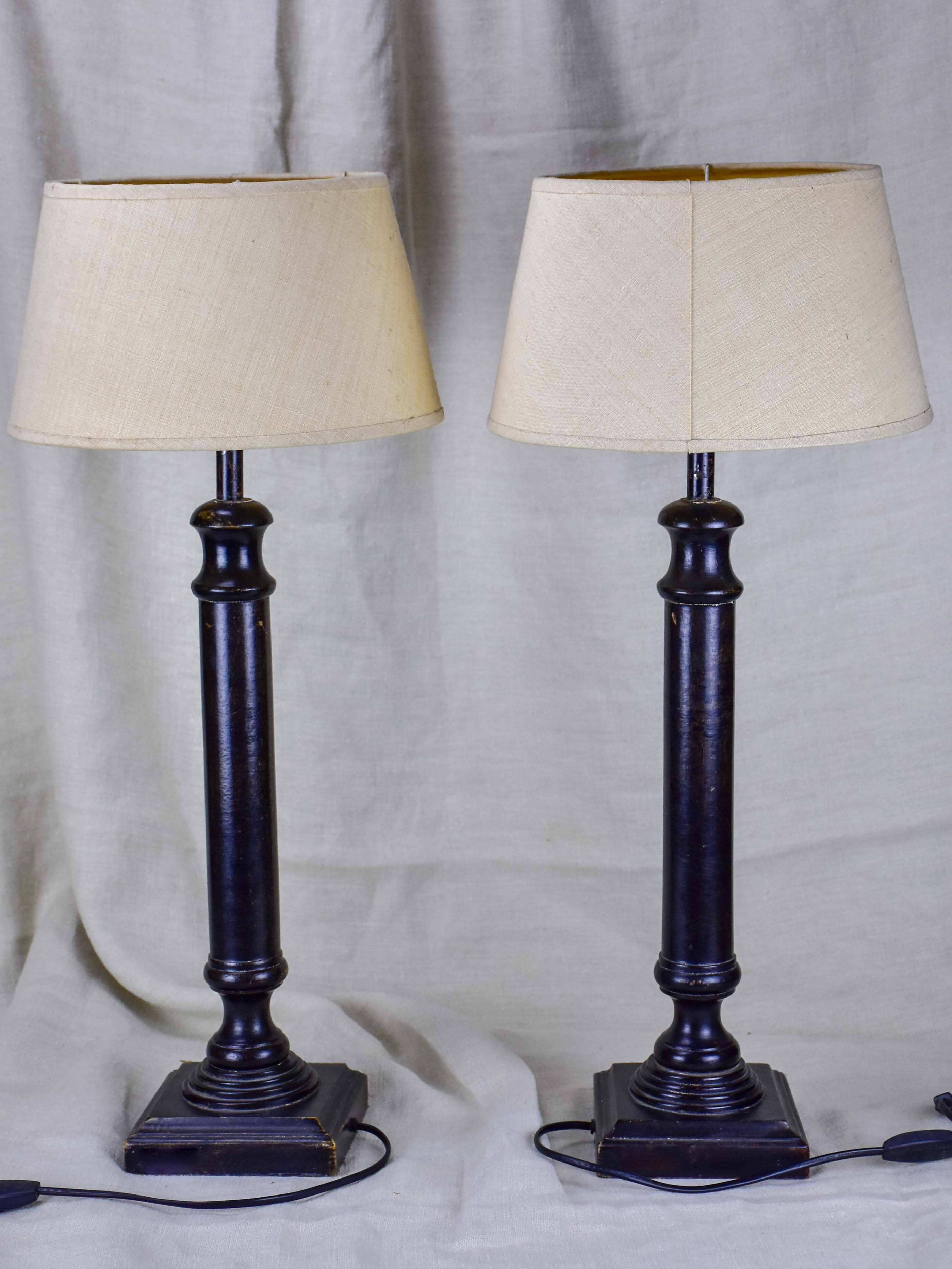 Pair of vintage French table lamps with black stands