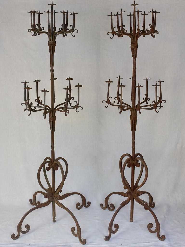 Pair of very large wrought iron floor candelabras - 19th century 73¼"