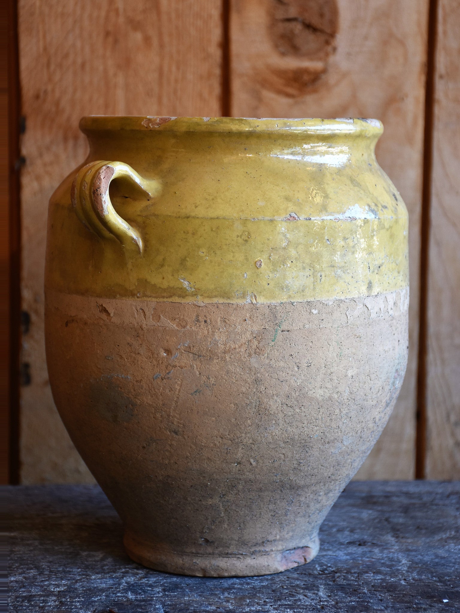 Confit pot, ocher glaze 10¼"�, 19th-century