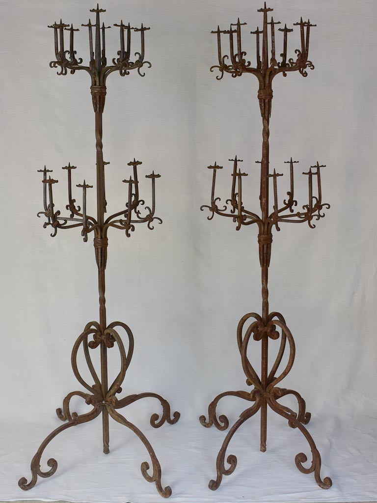 Pair of very large wrought iron floor candelabras - 19th century 73¼"