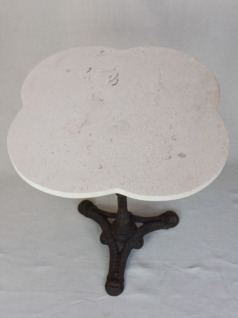 Pretty antique French bistro table with clover shaped stone top - 4 available