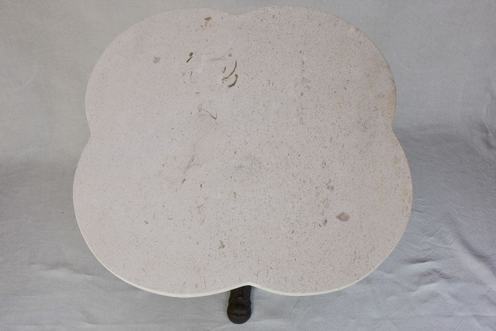 Pretty antique French bistro table with clover shaped stone top - 4 available