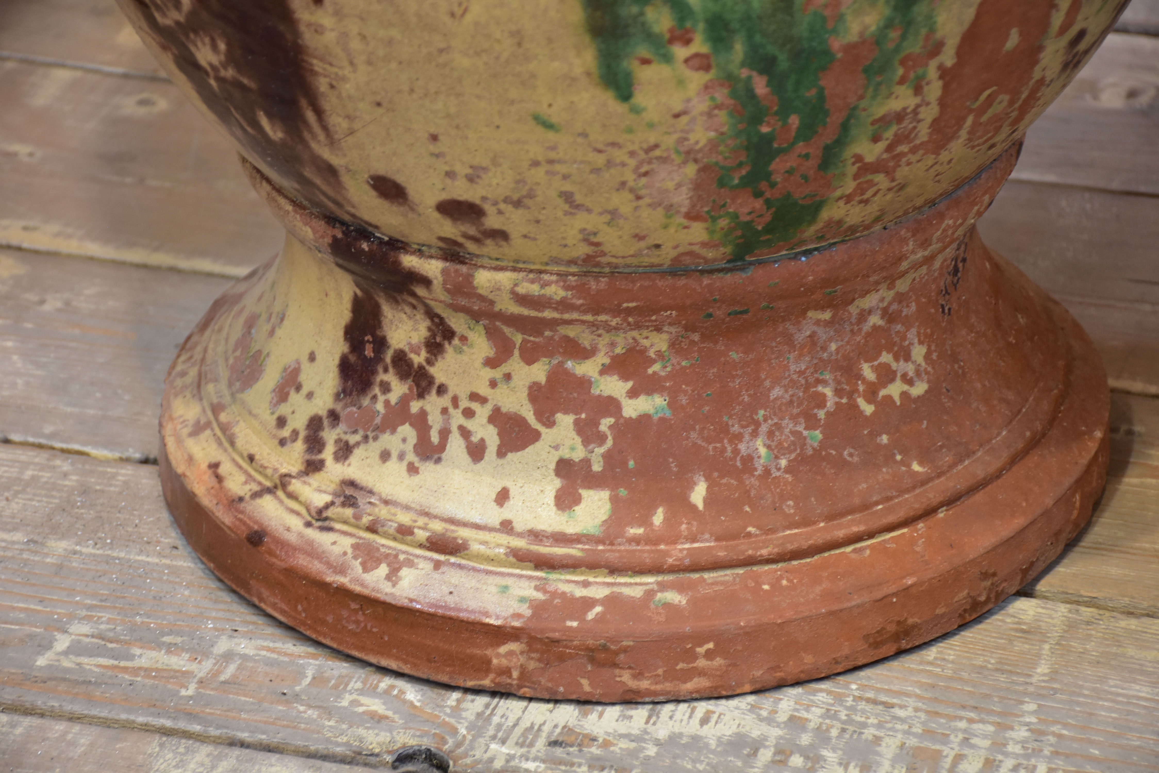 Pair of large flame glazed Anduze urns branded BOISSET