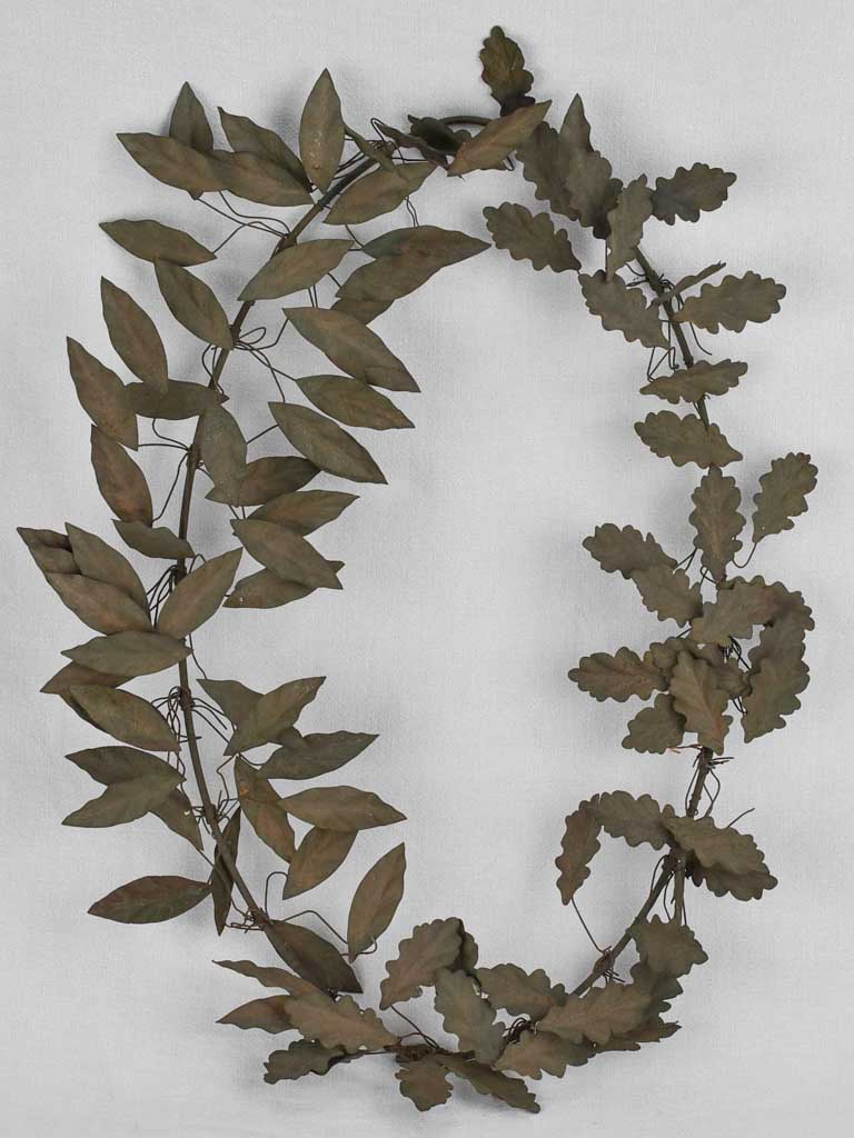 Leaf wreath, metal, rare, 19th-C, 25¼" x 35"