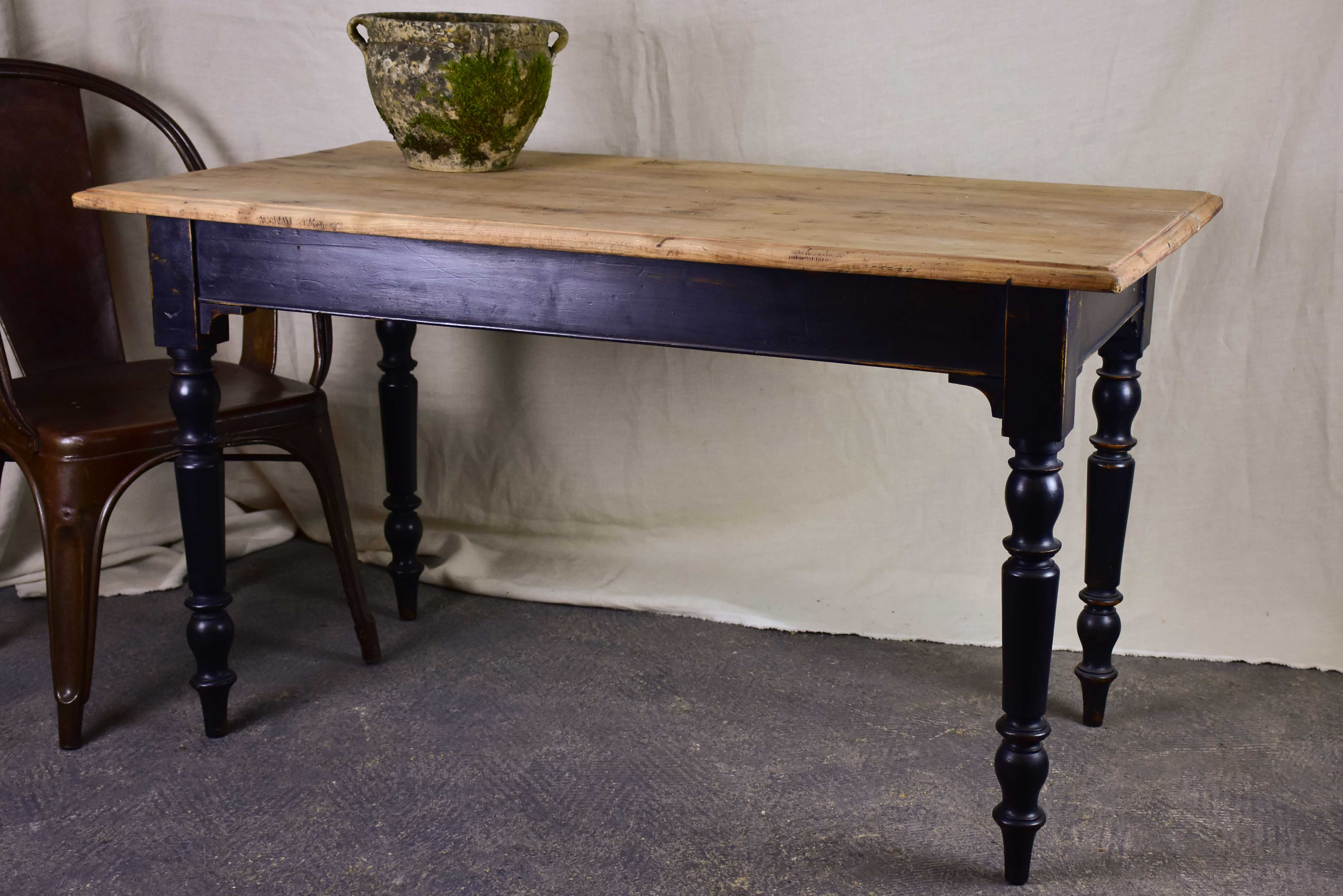 Antique French bistro table - natural timber with black legs