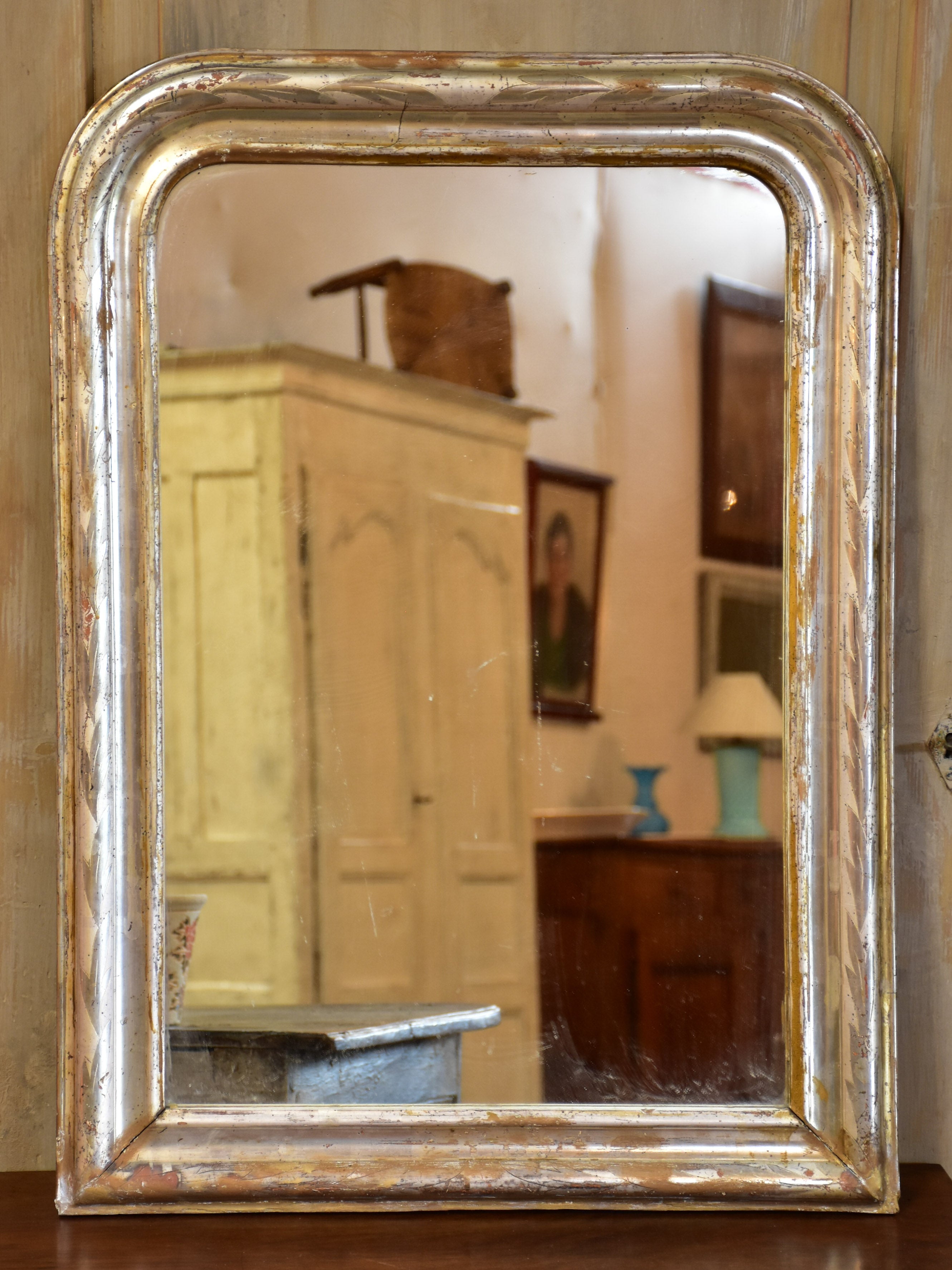 19th century Louis Philippe mirror with elegant silver frame