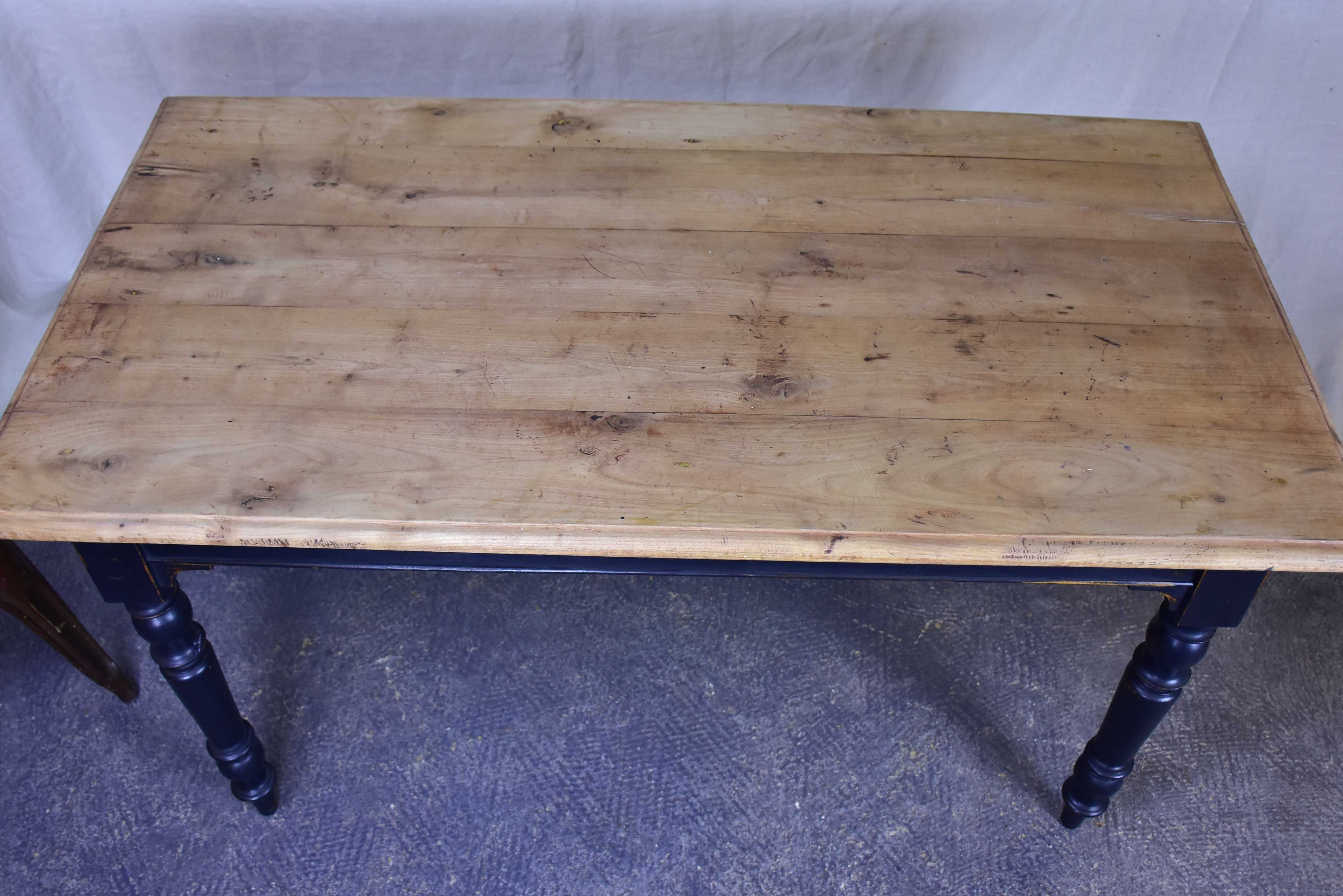 Antique French bistro table - natural timber with black legs