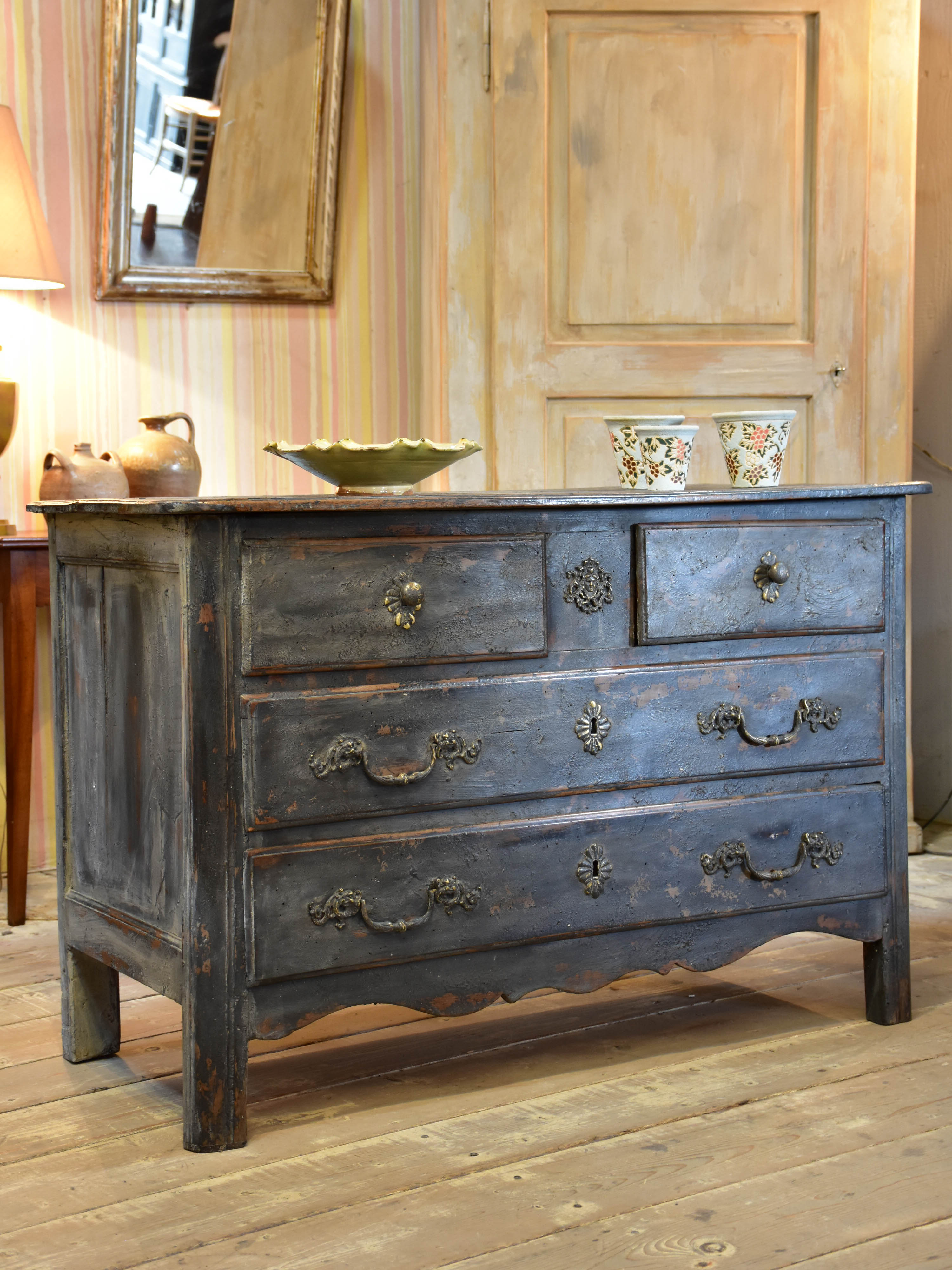 18th century Louis XIV/XV commode with blue patina