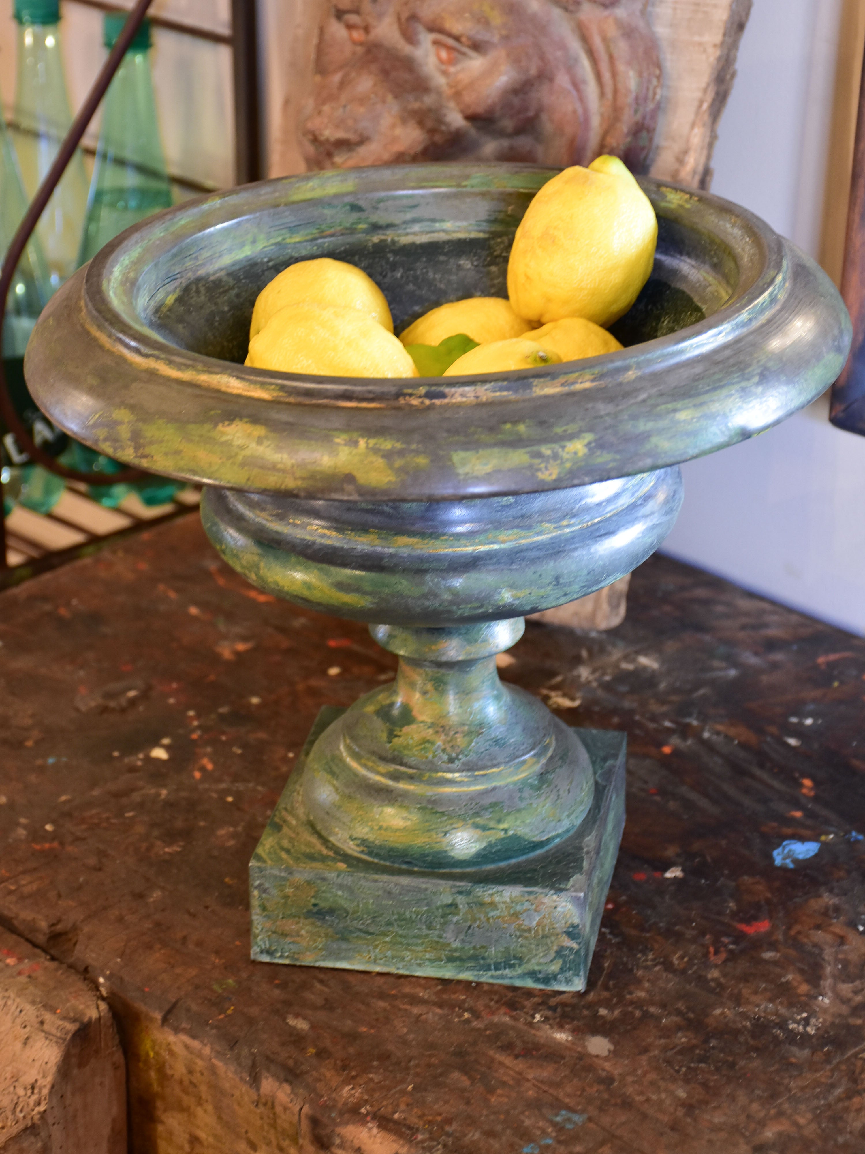 Antique French medici urn - zinc with green patina