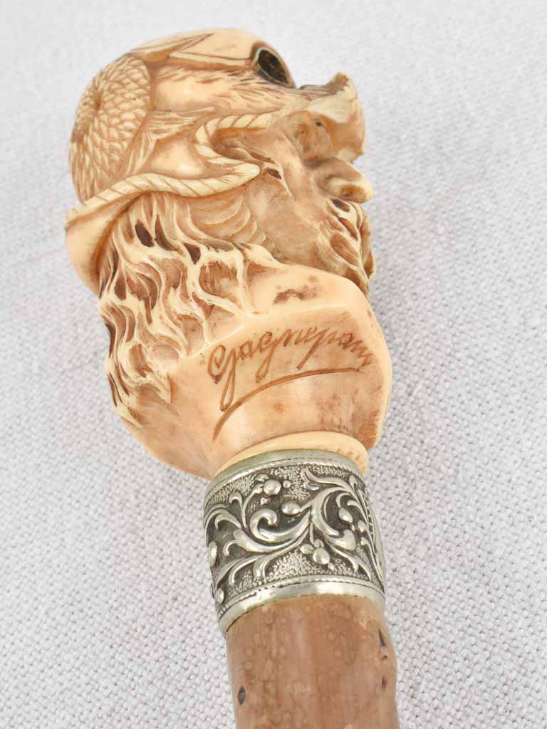 19th century French walking cane with a sculpture of an Viking 35¾"