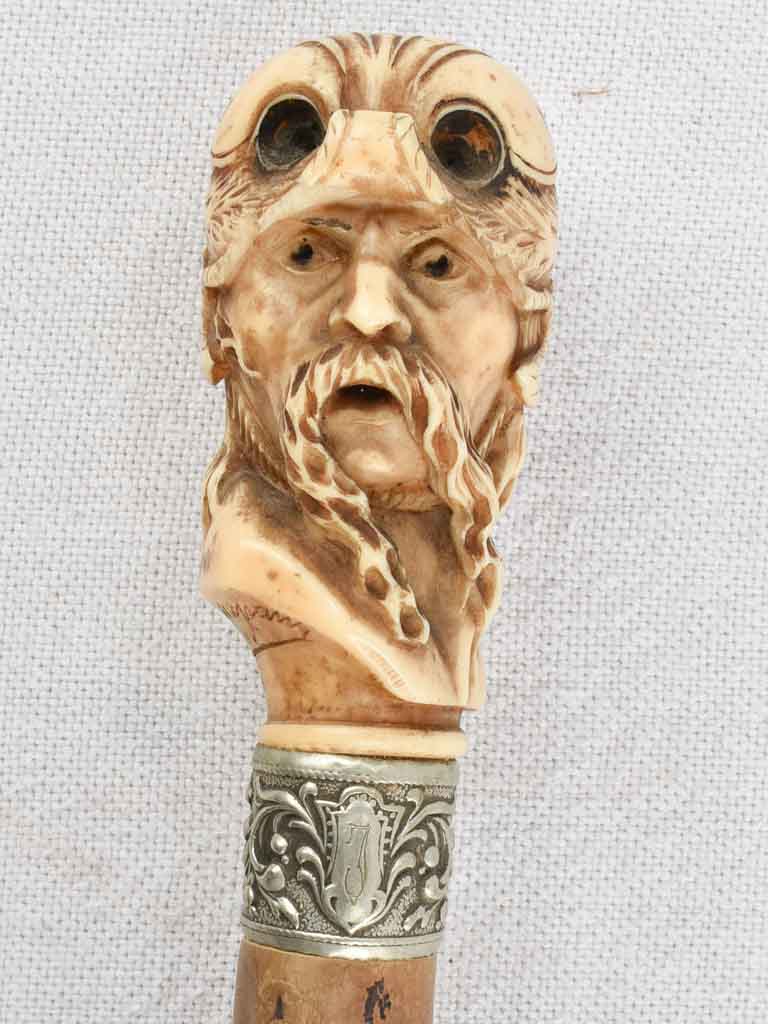 19th century French walking cane with a sculpture of an Viking 35¾"