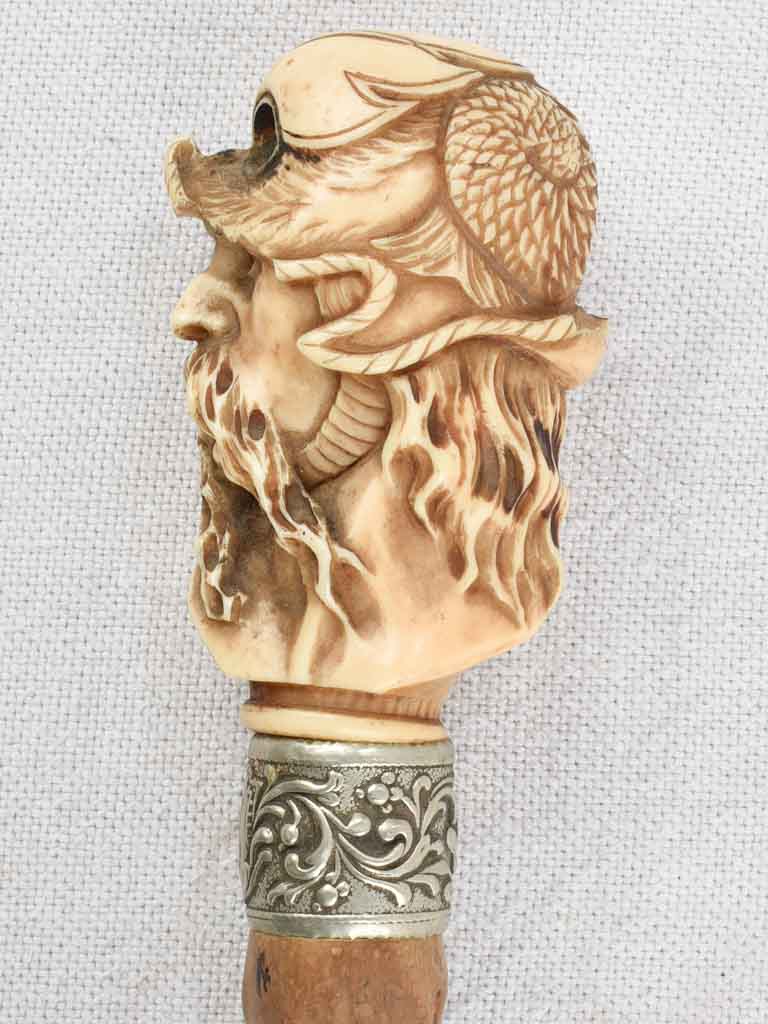 19th century French walking cane with a sculpture of an Viking 35¾"