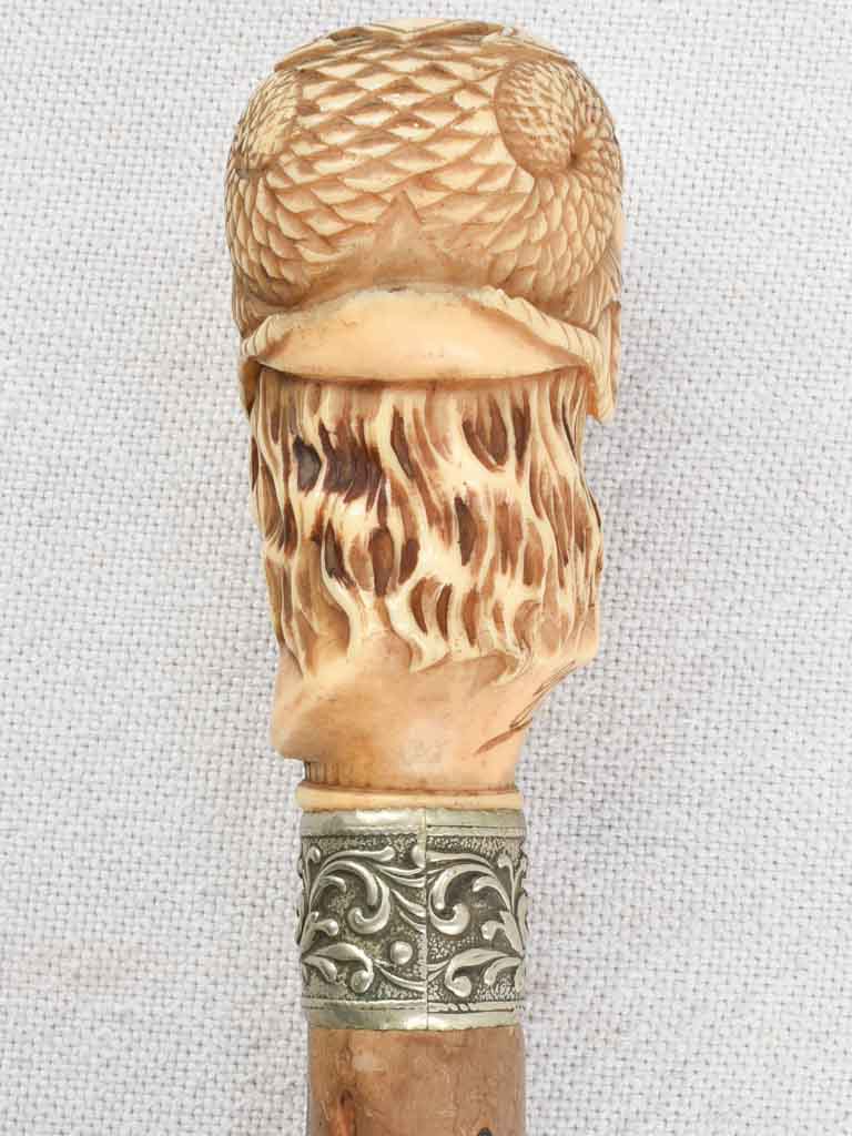 19th century French walking cane with a sculpture of an Viking 35¾"