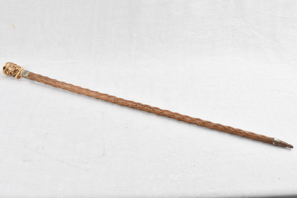 19th century French walking cane with a sculpture of an Viking 35¾"