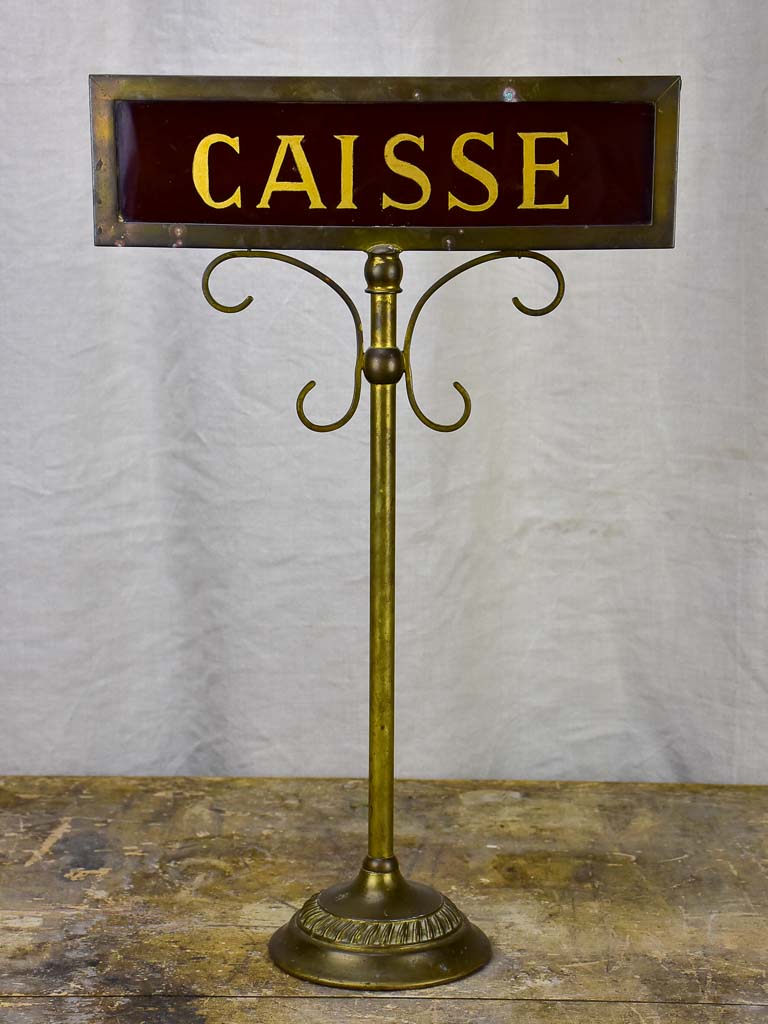 Antique French Caisse boutique sign - dark red