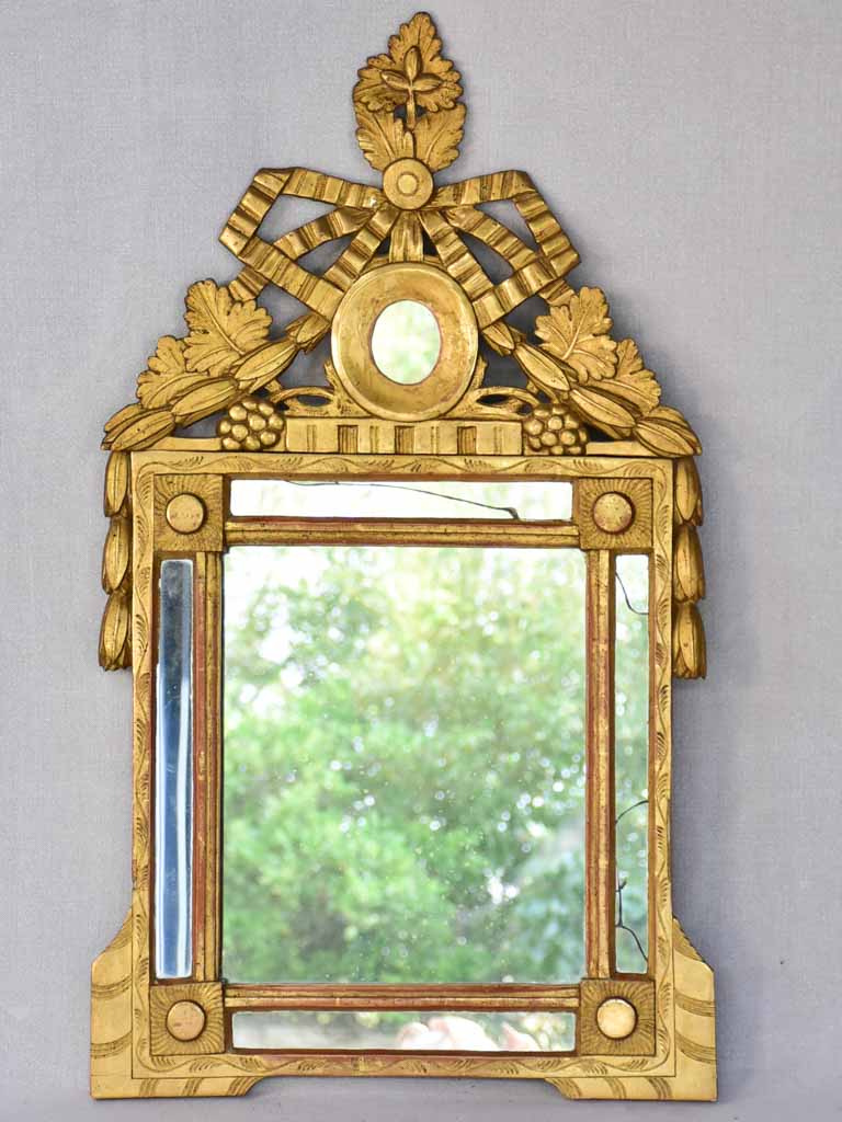 18th-century Louis XVI parclose mirror with pediment, grapes and wheat 18 x 29½""