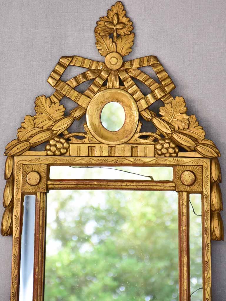 18th-century Louis XVI parclose mirror with pediment, grapes and wheat 18 x 29½""