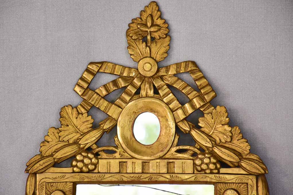 18th-century Louis XVI parclose mirror with pediment, grapes and wheat 18 x 29½""