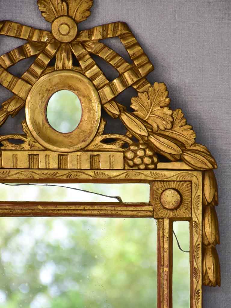 18th-century Louis XVI parclose mirror with pediment, grapes and wheat 18 x 29½""