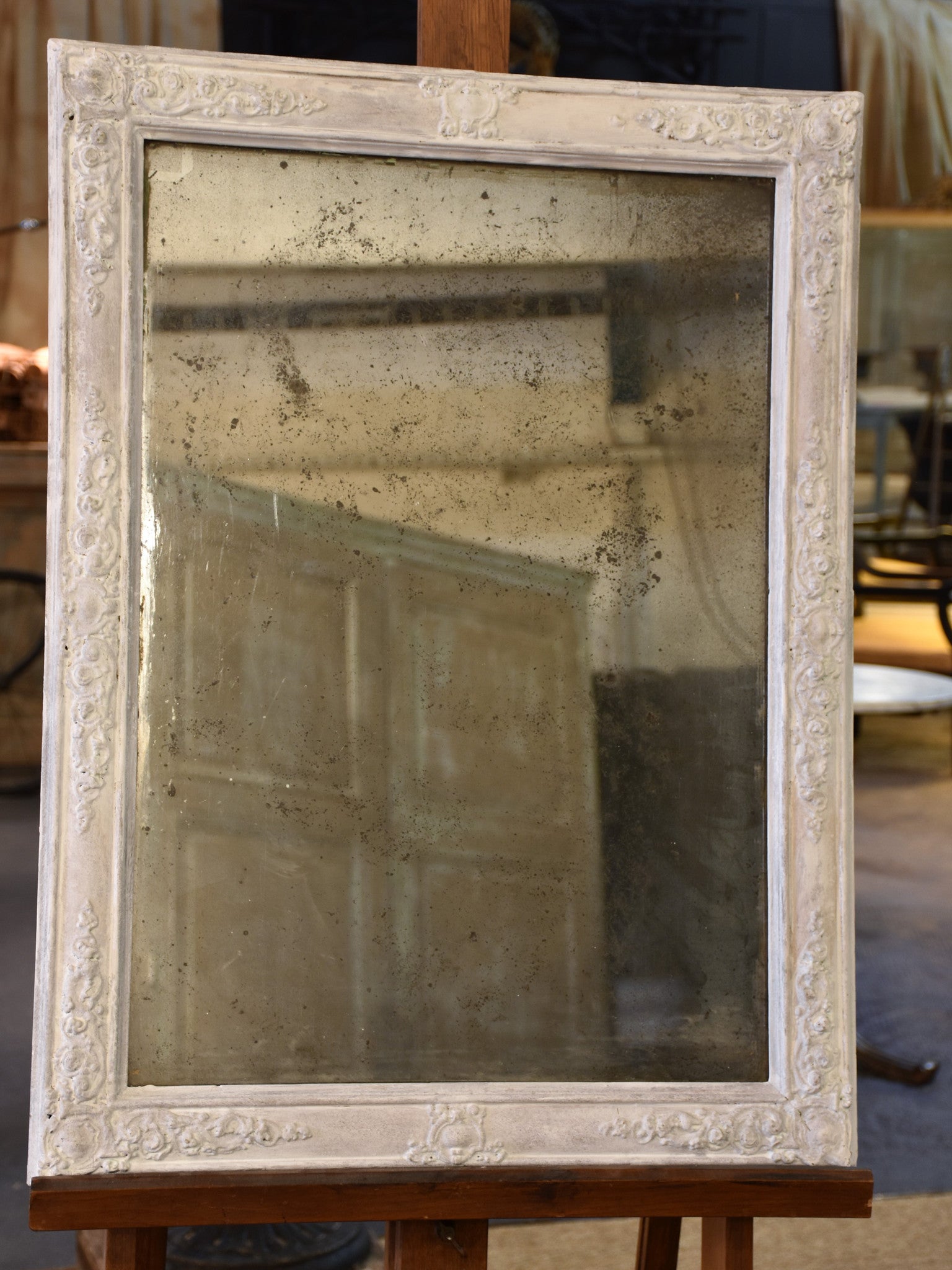 Painted white antique French mirror