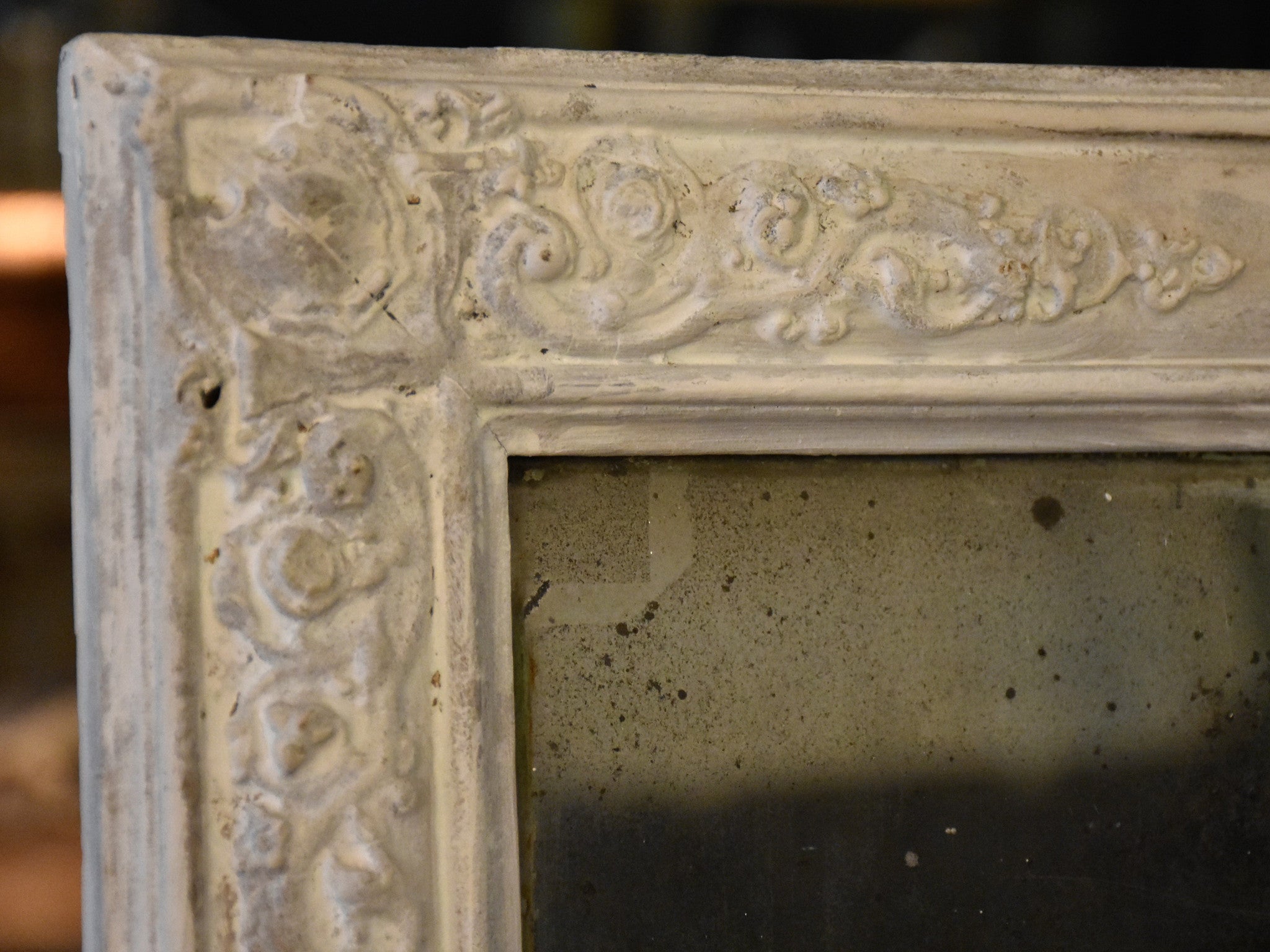 Painted white antique French mirror