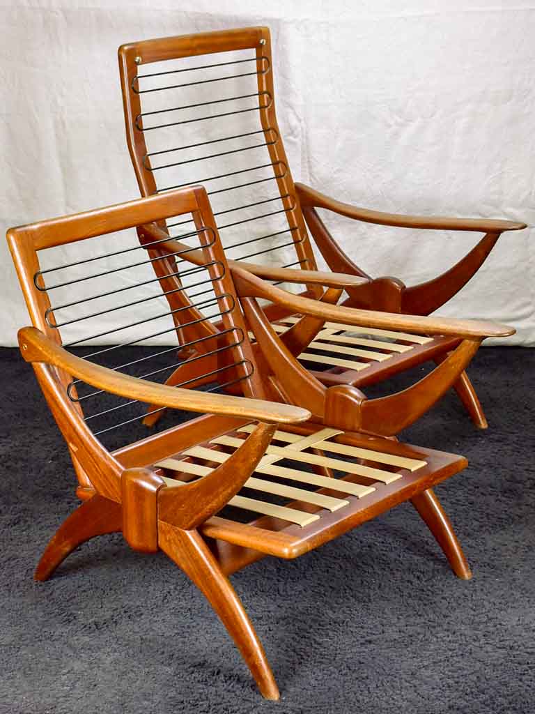 Two 1960's Scandinavian teak armchairs with ski shaped armrests