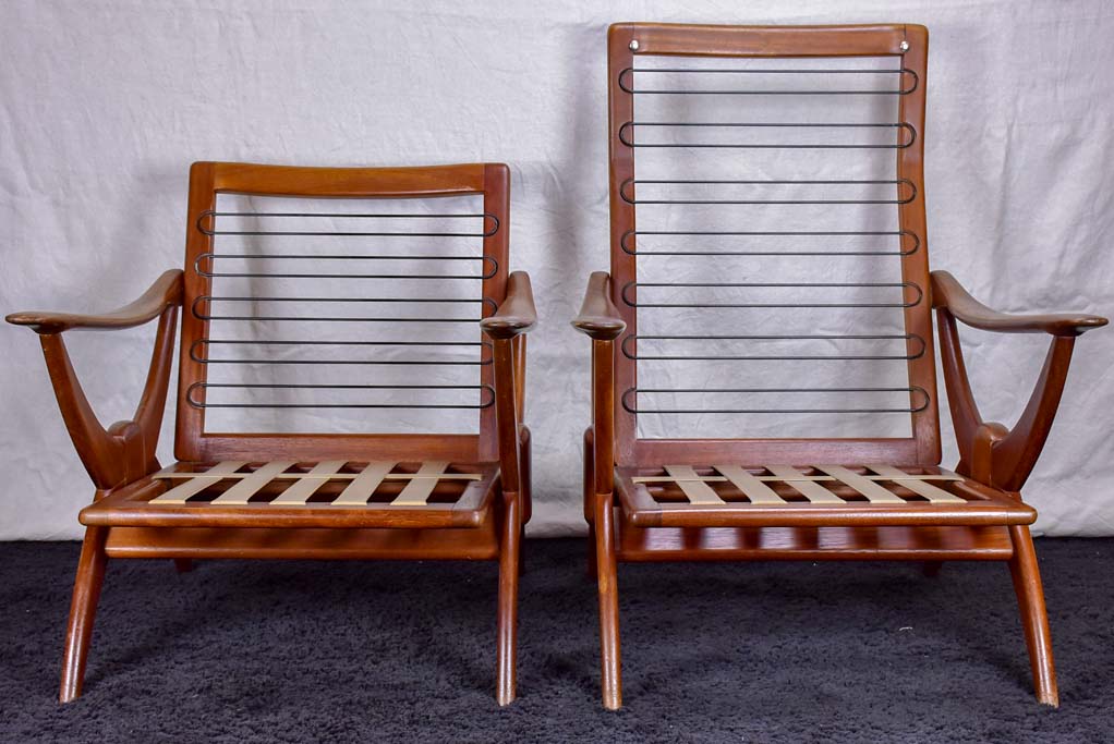 Two 1960's Scandinavian teak armchairs with ski shaped armrests