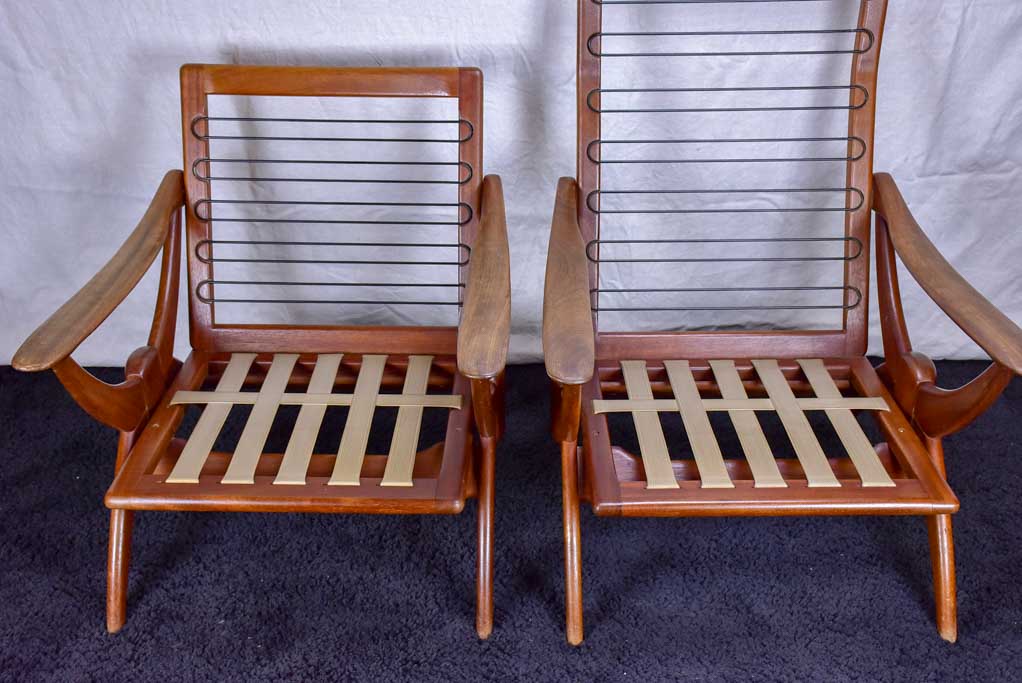 Two 1960's Scandinavian teak armchairs with ski shaped armrests