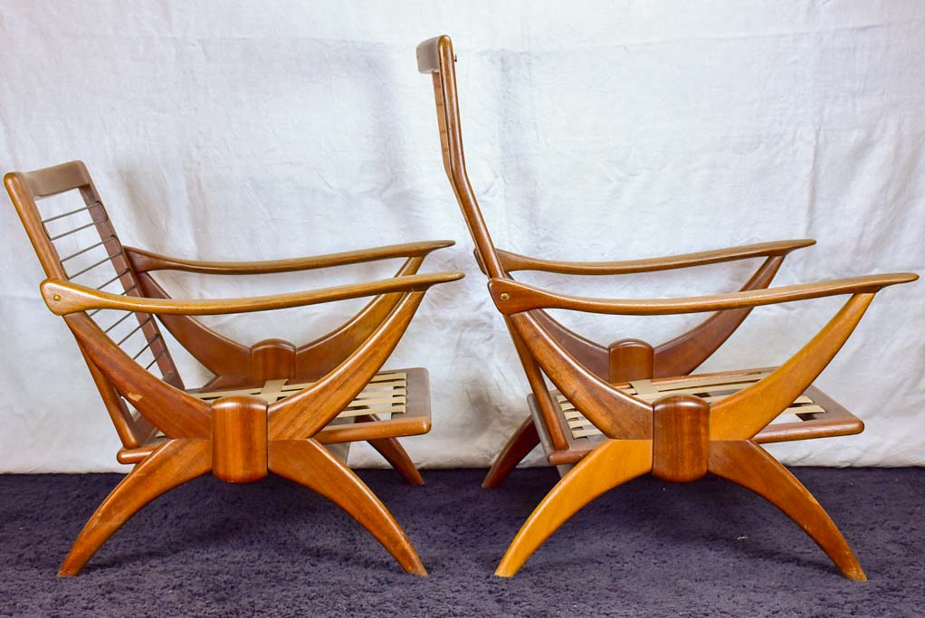 Two 1960's Scandinavian teak armchairs with ski shaped armrests