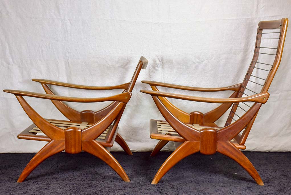 Two 1960's Scandinavian teak armchairs with ski shaped armrests