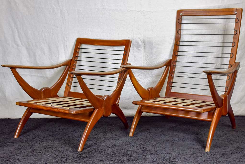 Two 1960's Scandinavian teak armchairs with ski shaped armrests