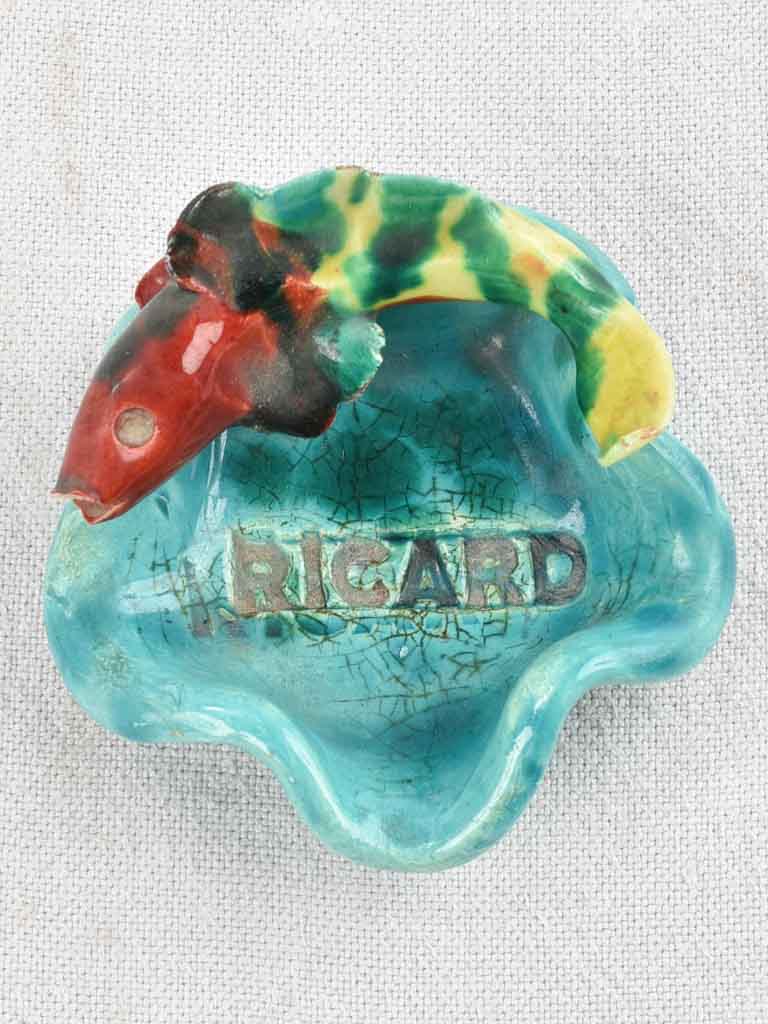 1950's ceramic ashtray with fish sculpture - Ricard 4¼"