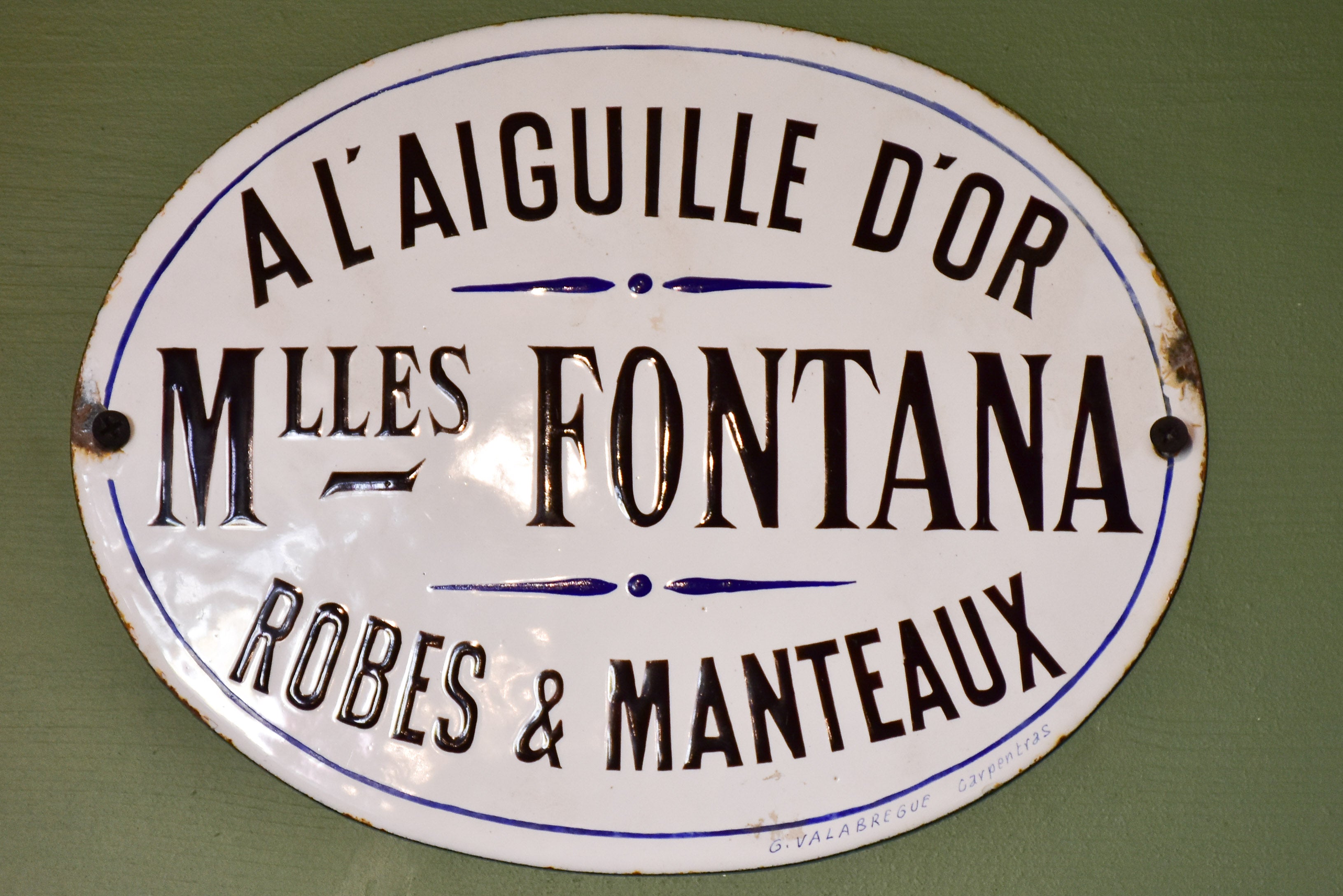 Antique French enamel sign - women's clothing boutique