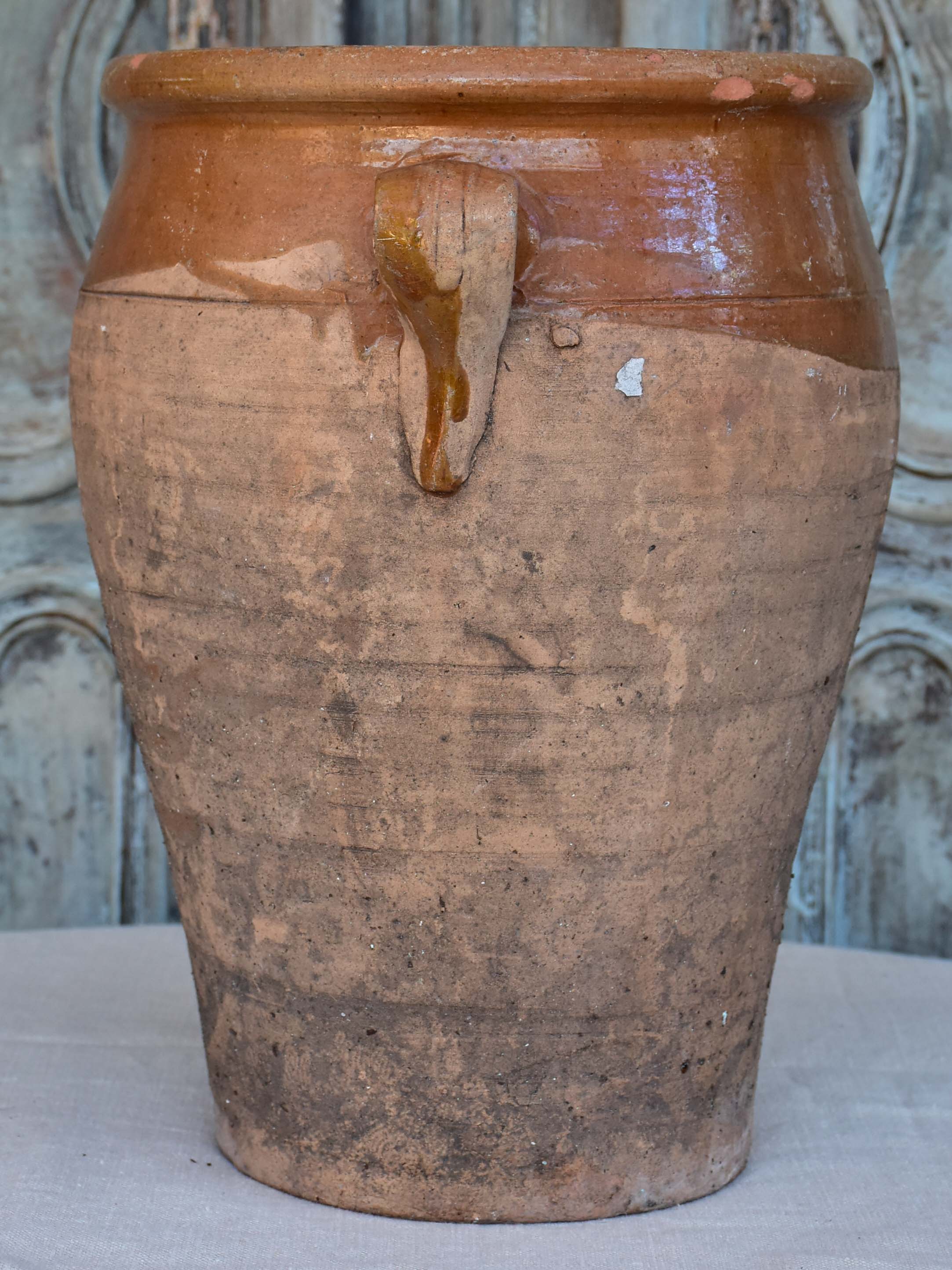 Antique French confit pot with brown glaze