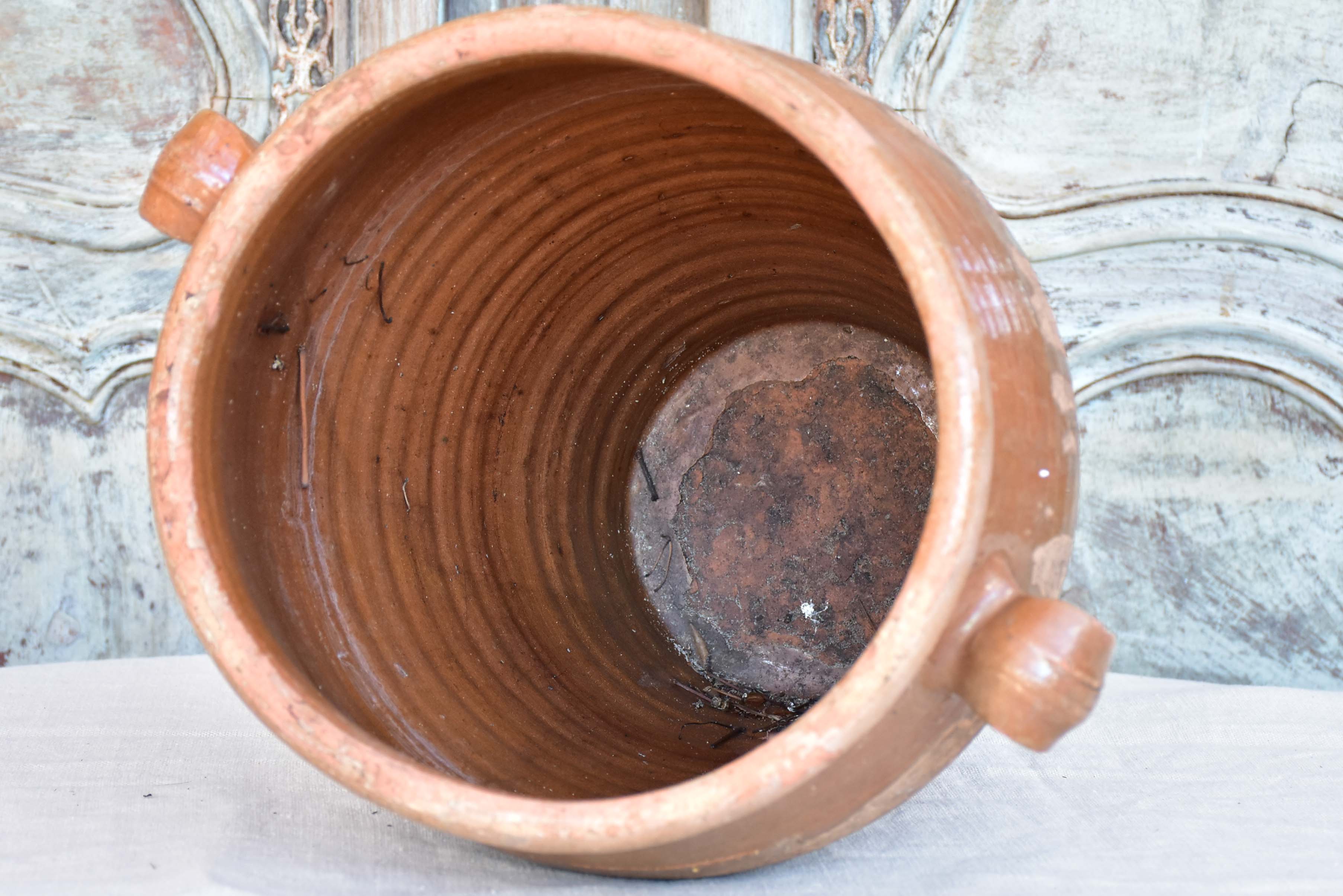 Antique French confit pot with brown glaze