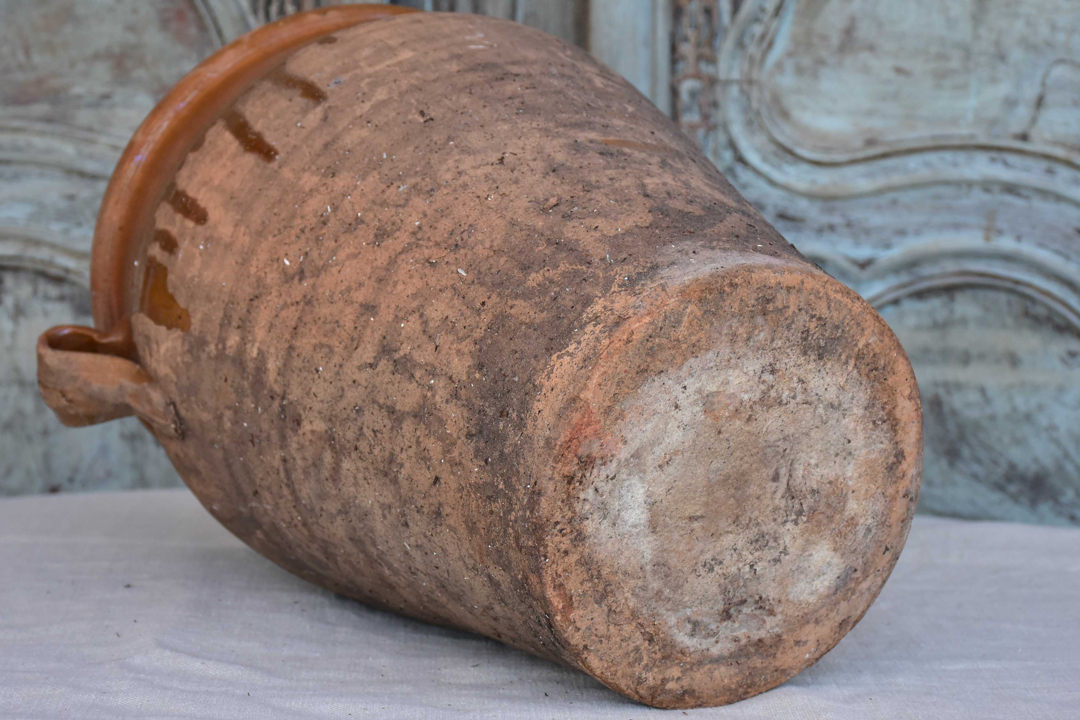 Antique French confit pot with brown glaze