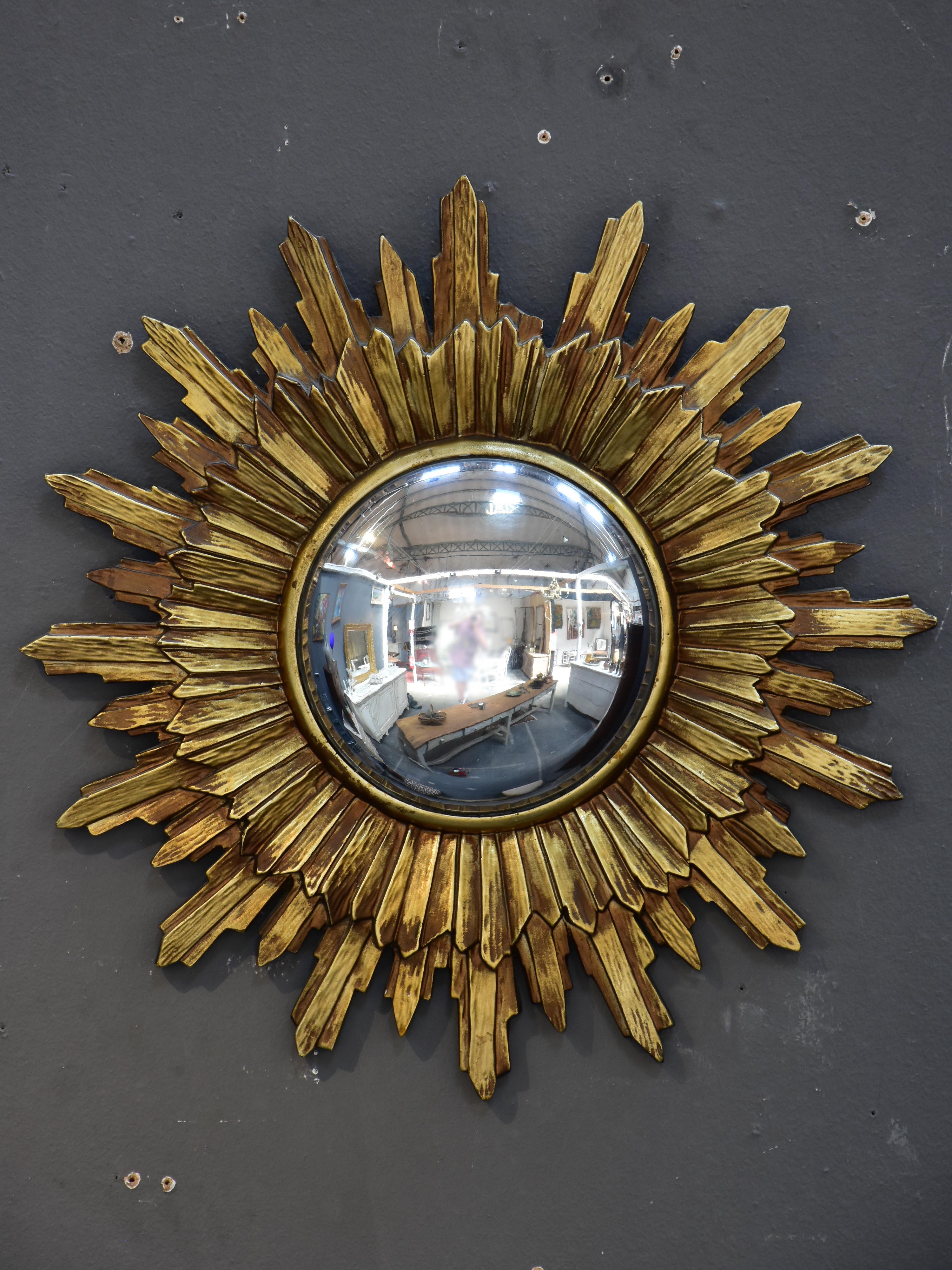 Vintage gilded sunburst mirror with convex glass