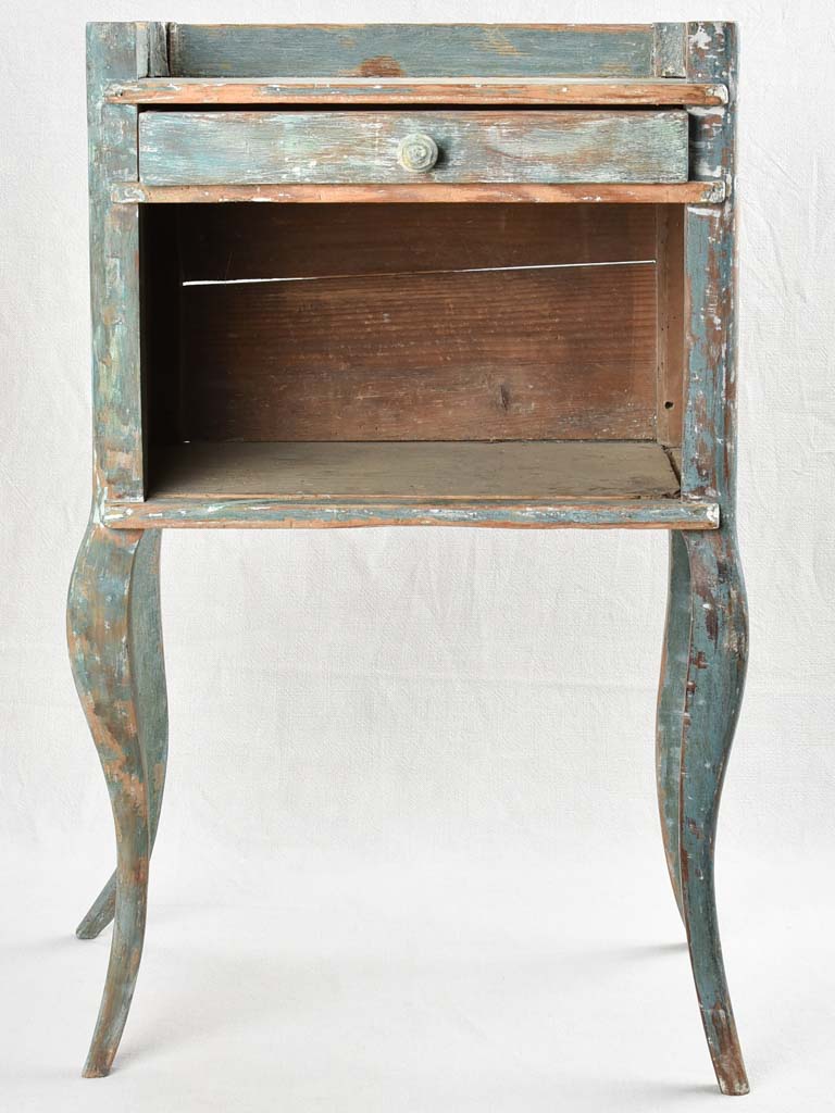 18th century Louis XV rustic nightstand with teal blue patina