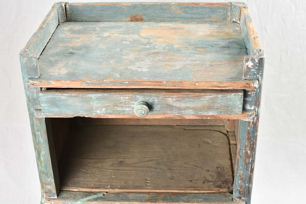 18th century Louis XV rustic nightstand with teal blue patina