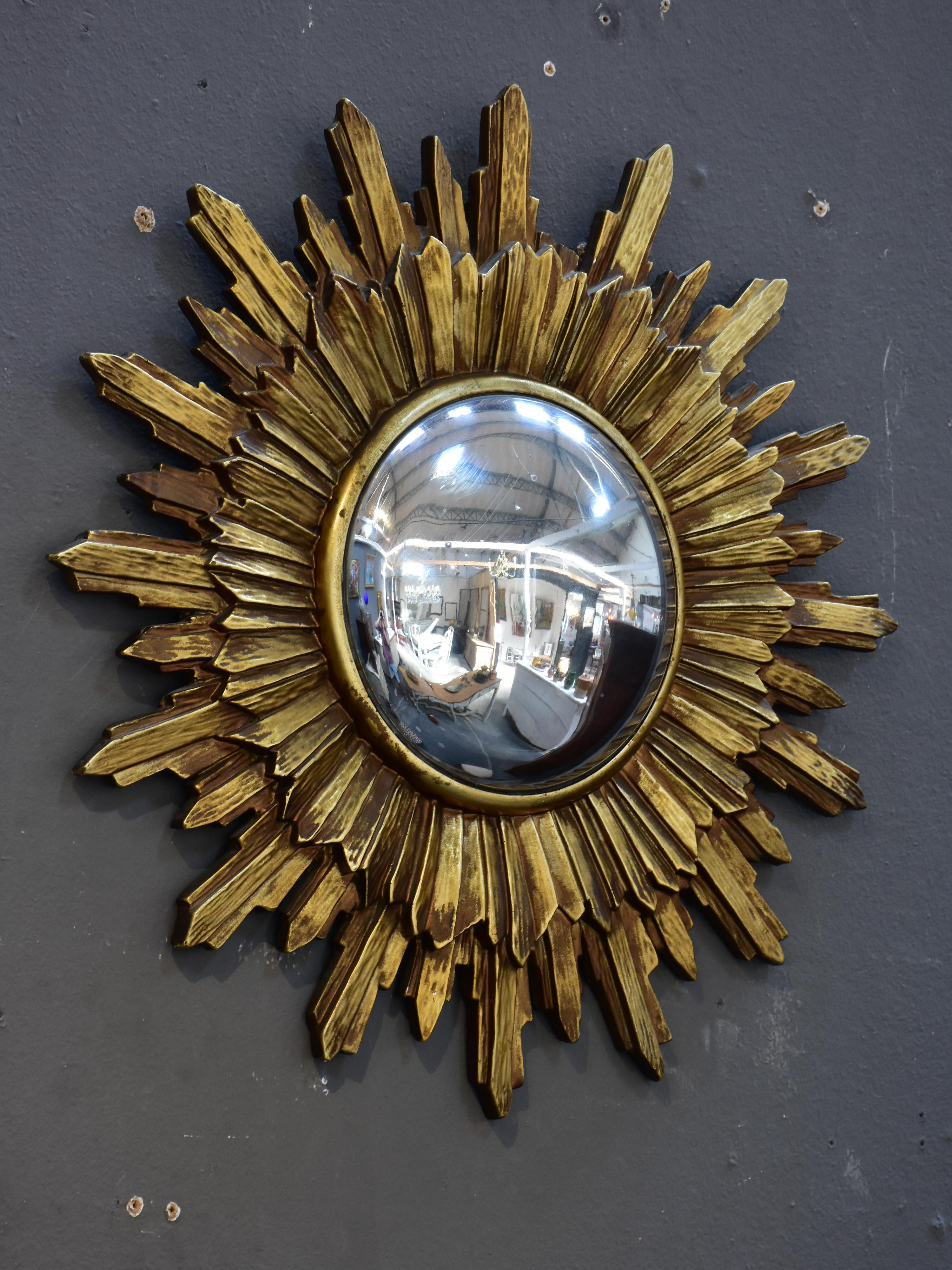 Vintage gilded sunburst mirror with convex glass