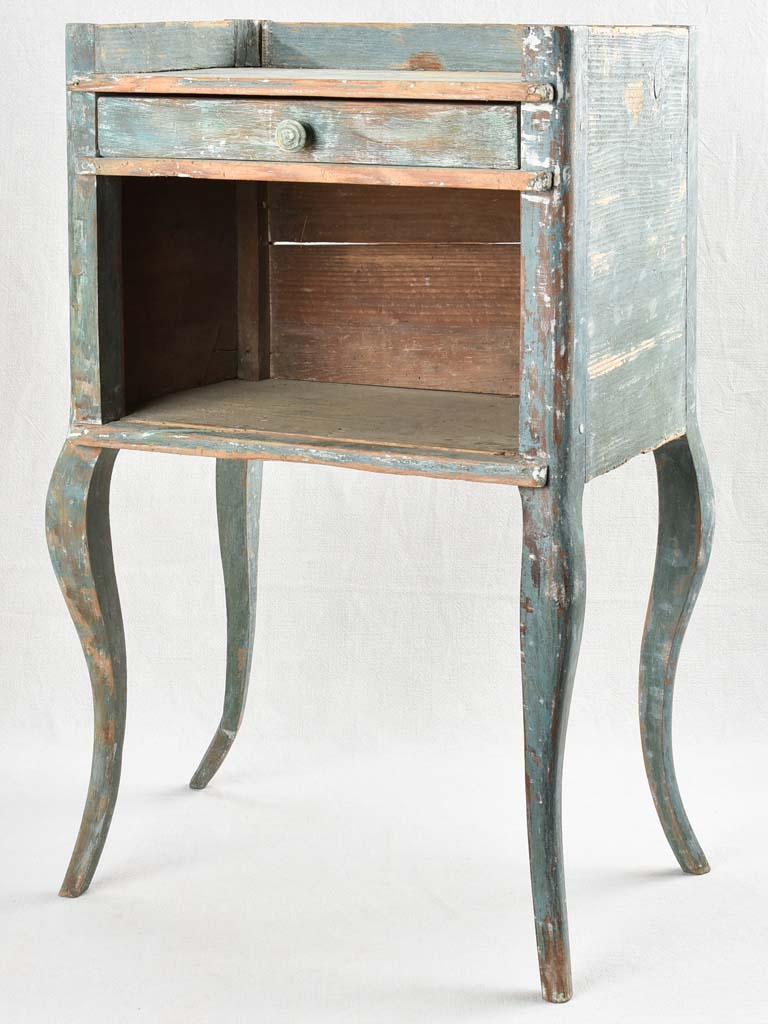 18th century Louis XV rustic nightstand with teal blue patina