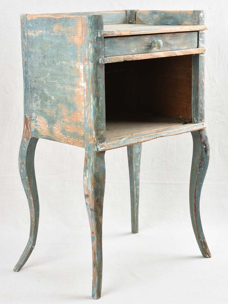 18th century Louis XV rustic nightstand with teal blue patina