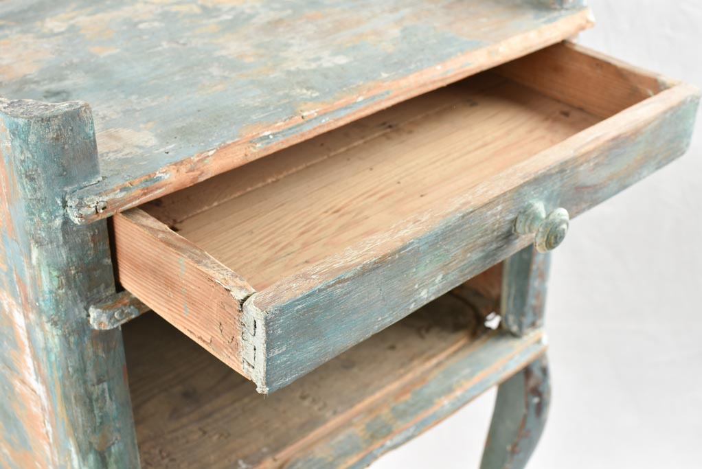 18th century Louis XV rustic nightstand with teal blue patina