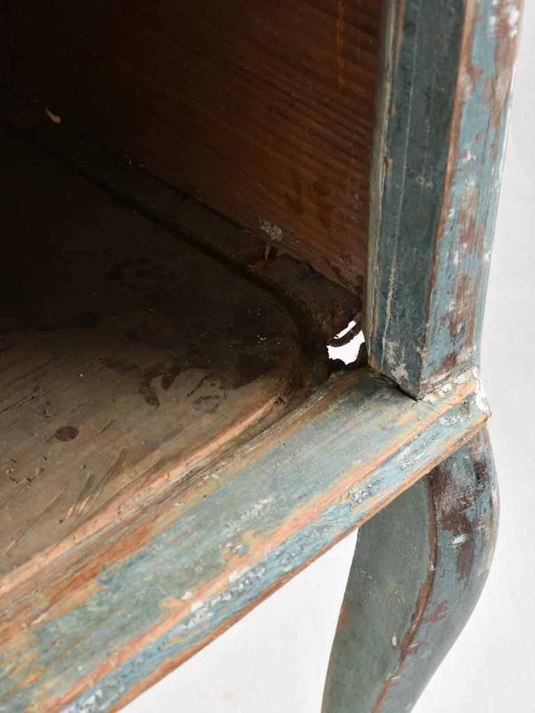 18th century Louis XV rustic nightstand with teal blue patina