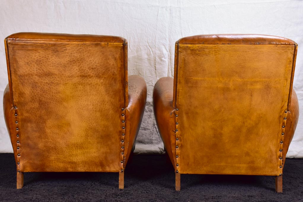 Pair of petite French leather club chairs - 1960's