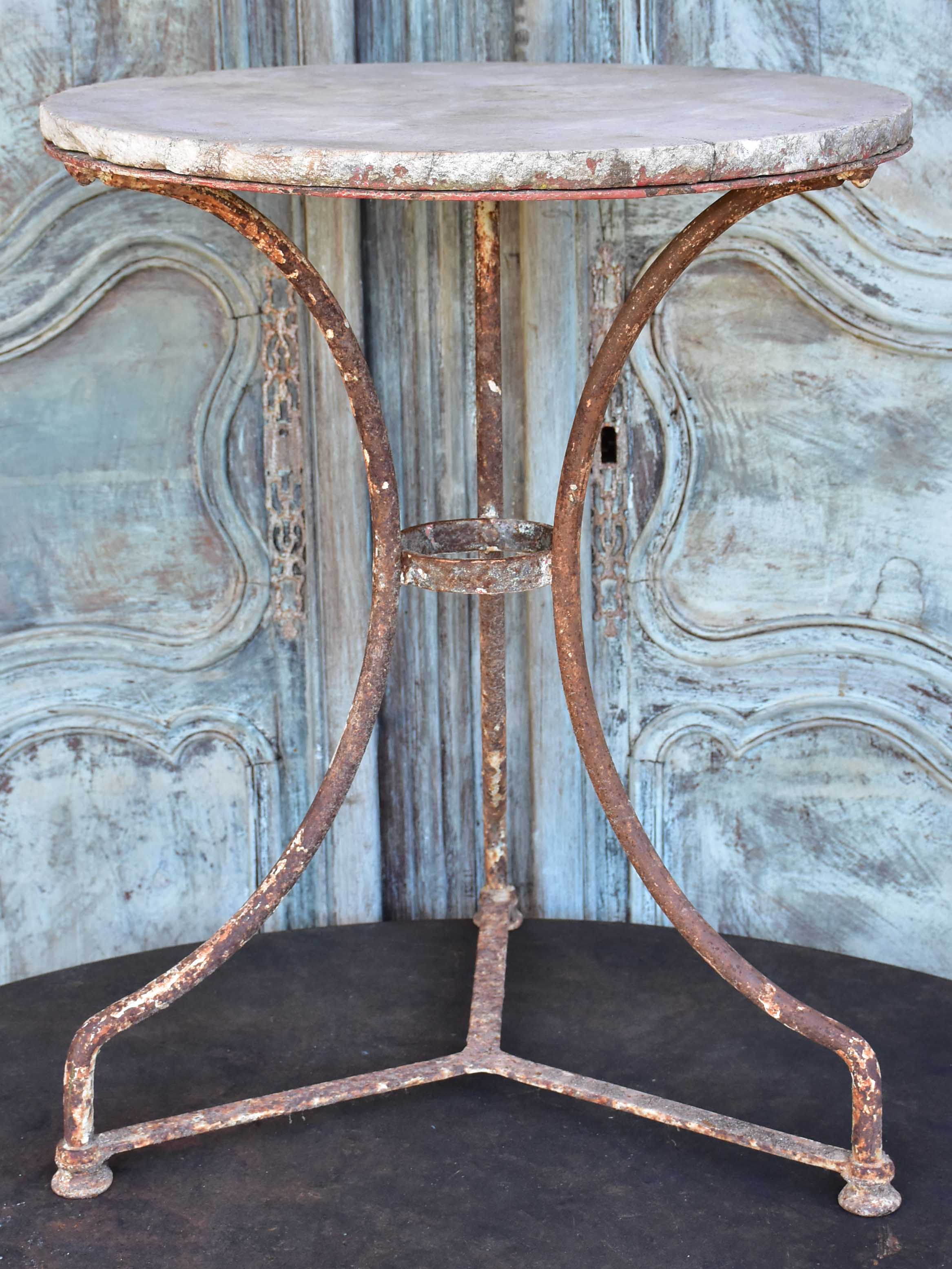 Antique French garden table with stone top