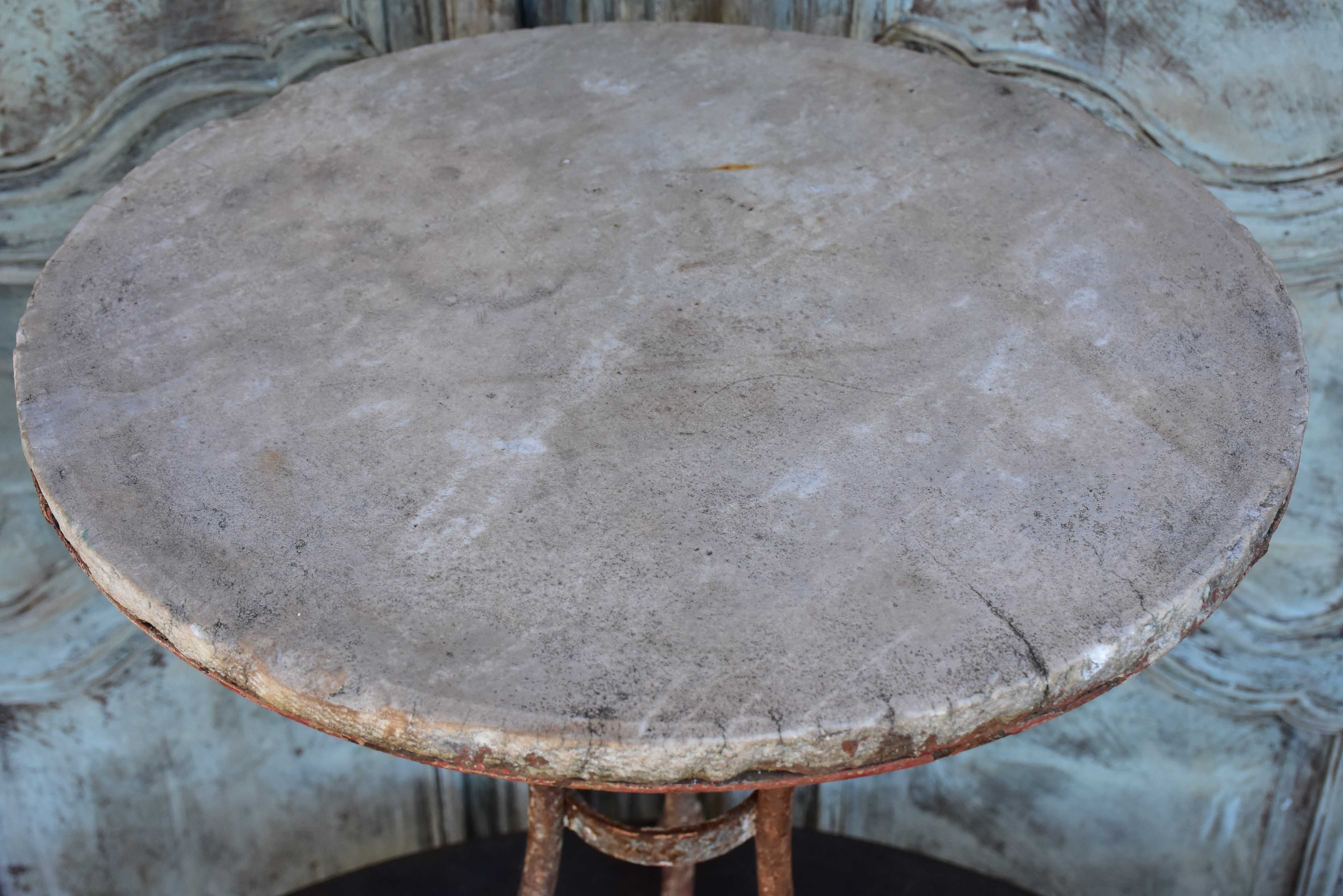 Antique French garden table with stone top