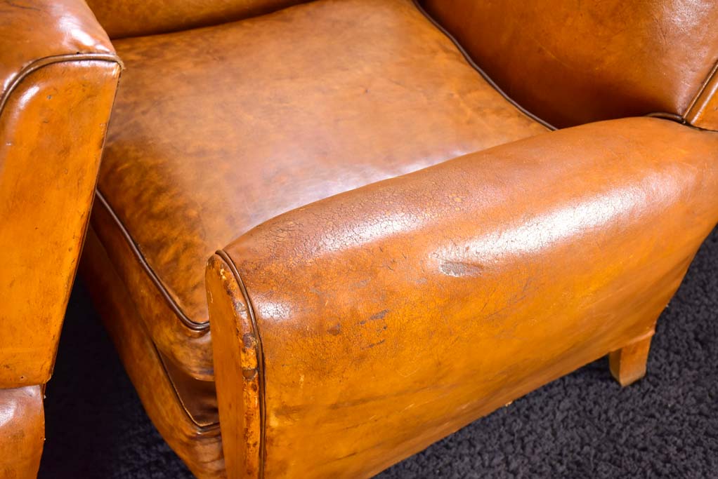 Pair of petite French leather club chairs - 1960's