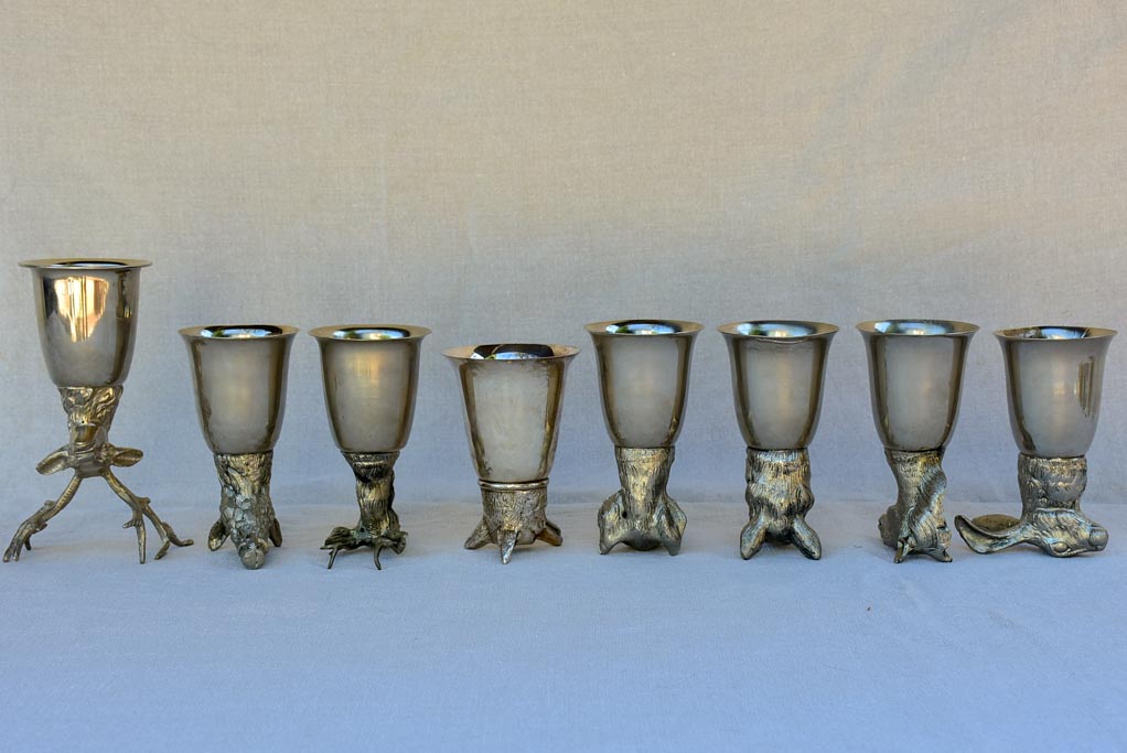 Set of six Mauro Manetti hunting trophy themed wine glasses