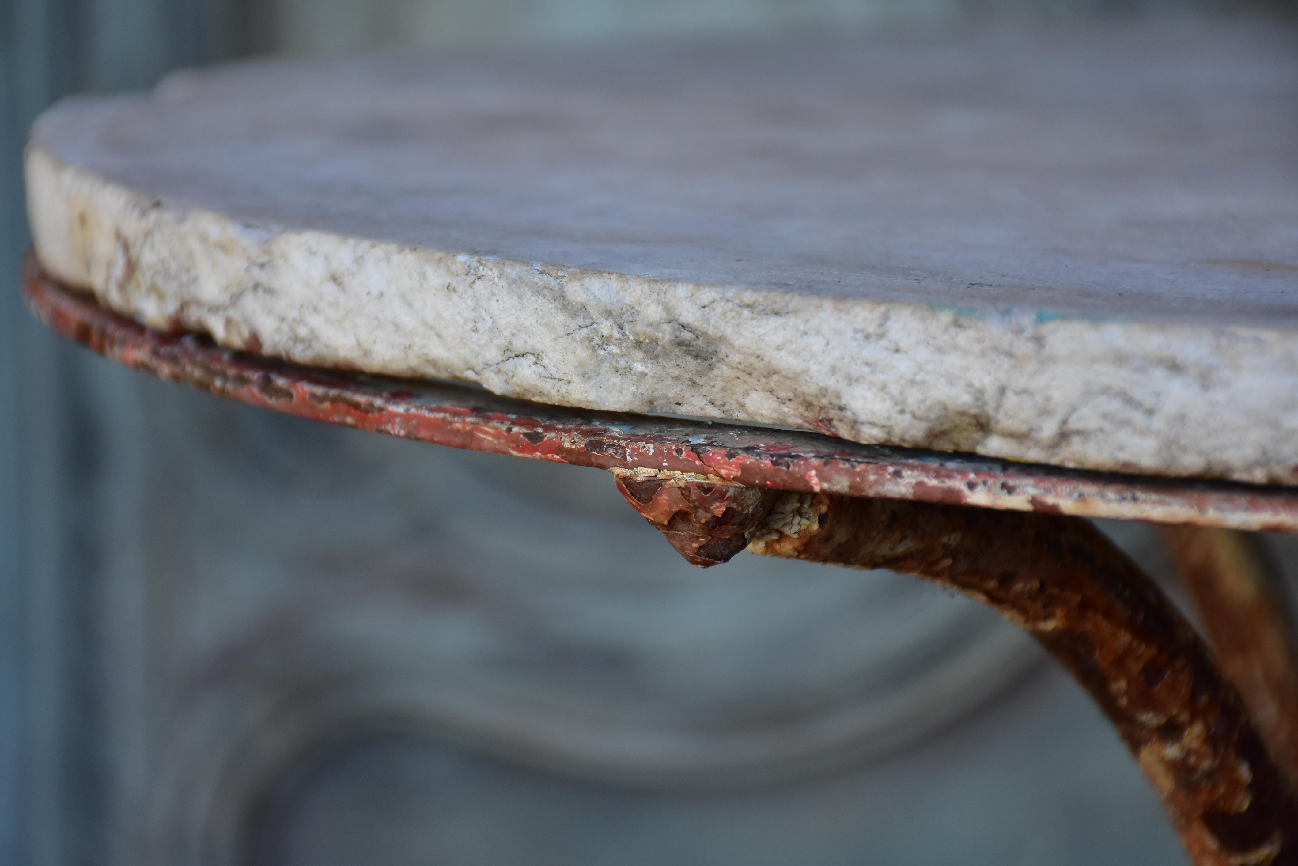 Antique French garden table with stone top